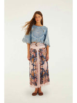 Sea Garden Scarf Pleated Maxi Skirt - Soft Pink