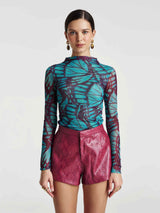 MESH LS ROUCHED SKIVVY-JADE BUTTERFLY