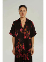 BUTTON UP SS SHIRT - CHOCOLAT PETALS