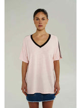 V NECK JERSEY TEE - DUSTY ROSE