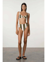 Olive Stripe Waisted Full Brief