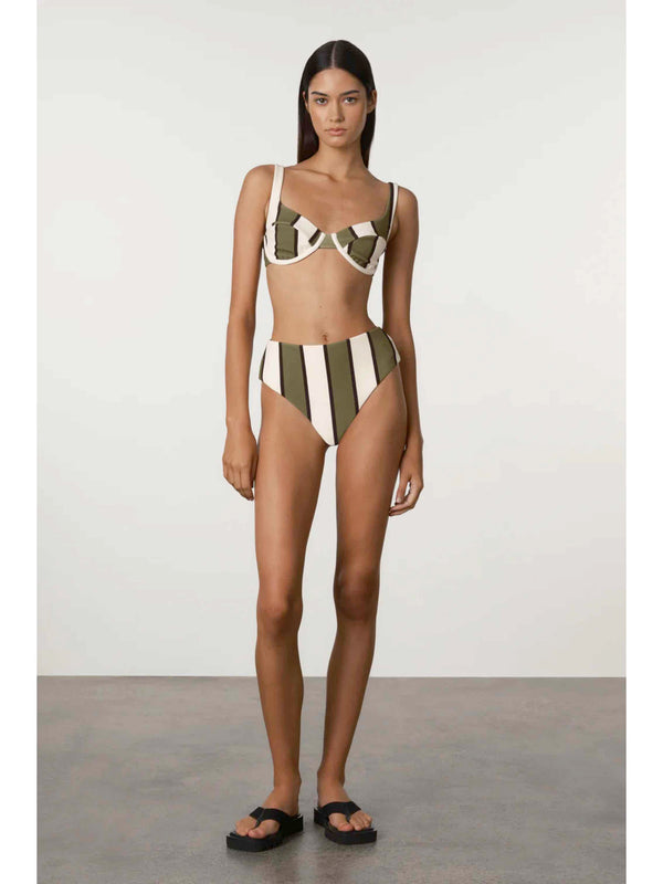 Olive Stripe Waisted Full Brief