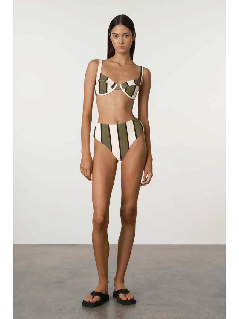 Olive Stripe Waisted Full Brief