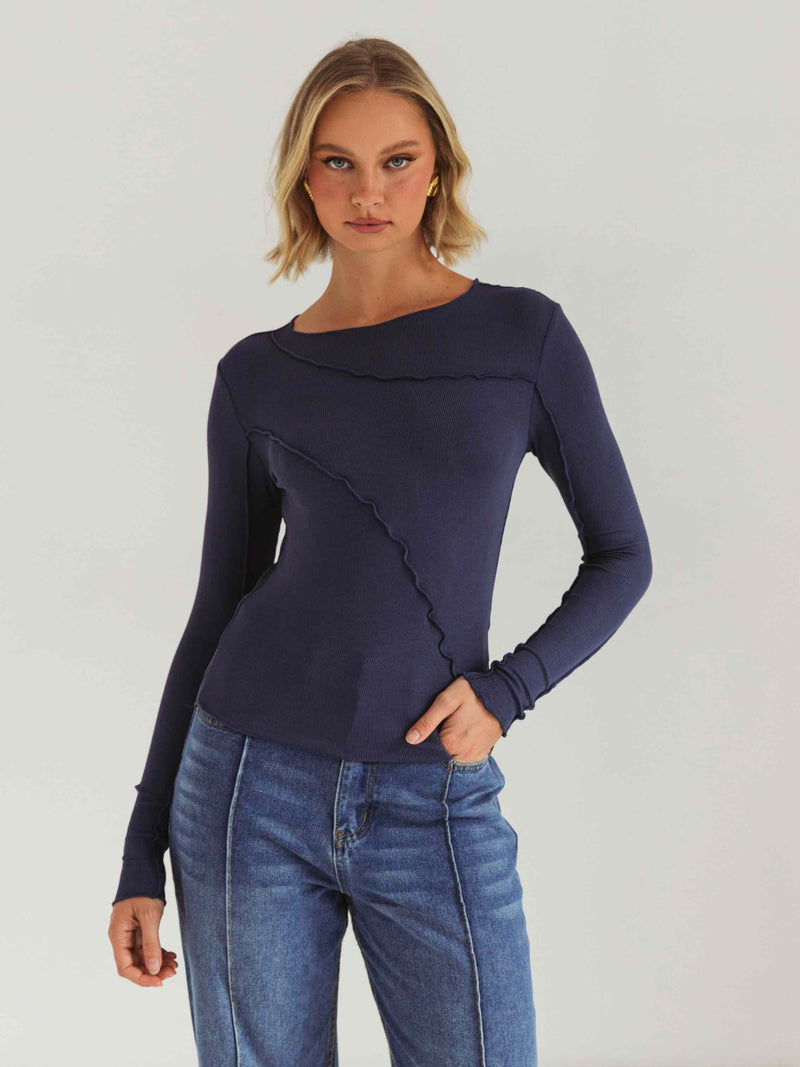 Nora Long Sleeve Top - Navy