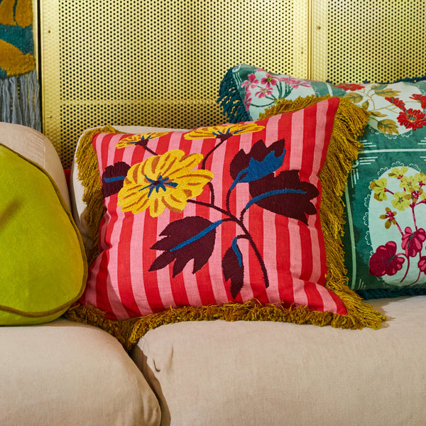 Annette Embroidered Cushion - Cosmo Pink