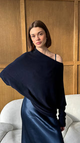 Natalie Asymmetric Sweater - Deep Blue