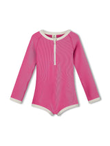 Mini Stripe Rib Rashie Onesie - Shell Pink
