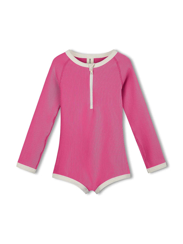 Mini Stripe Rib Rashie Onesie - Shell Pink