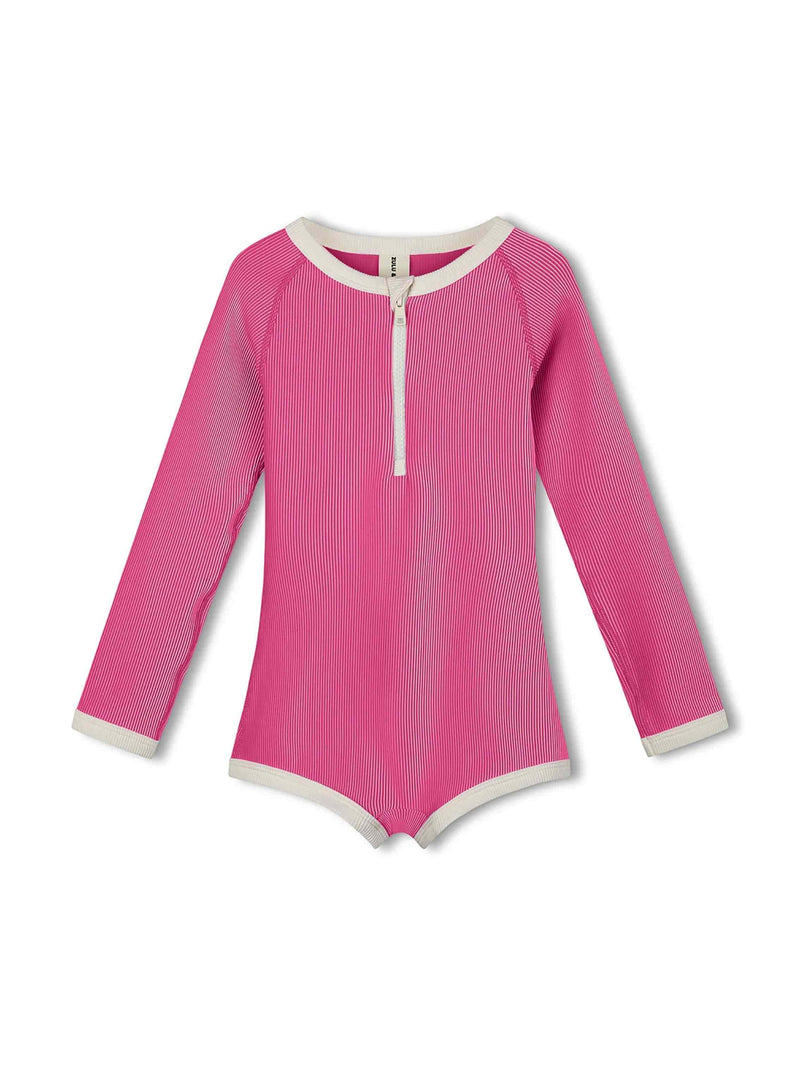 Mini Stripe Rib Rashie Onesie - Shell Pink