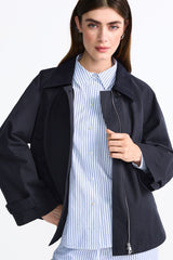 Trench jacket with corduroy collar