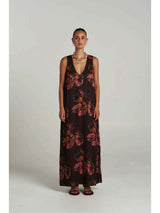 V NECK MAXI - CHOCOLAT PETALS