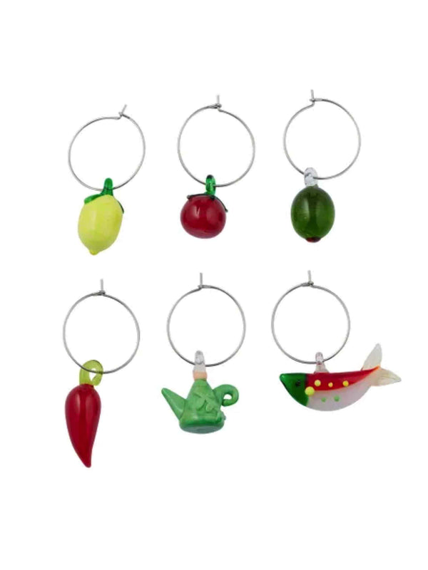 Mangia S/6 Glass Wine Charms 2.5cm