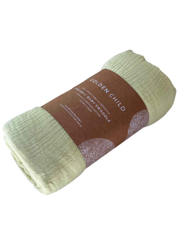 ORGANIC COTTON GAUZE BABY SWADDLE - LIME
