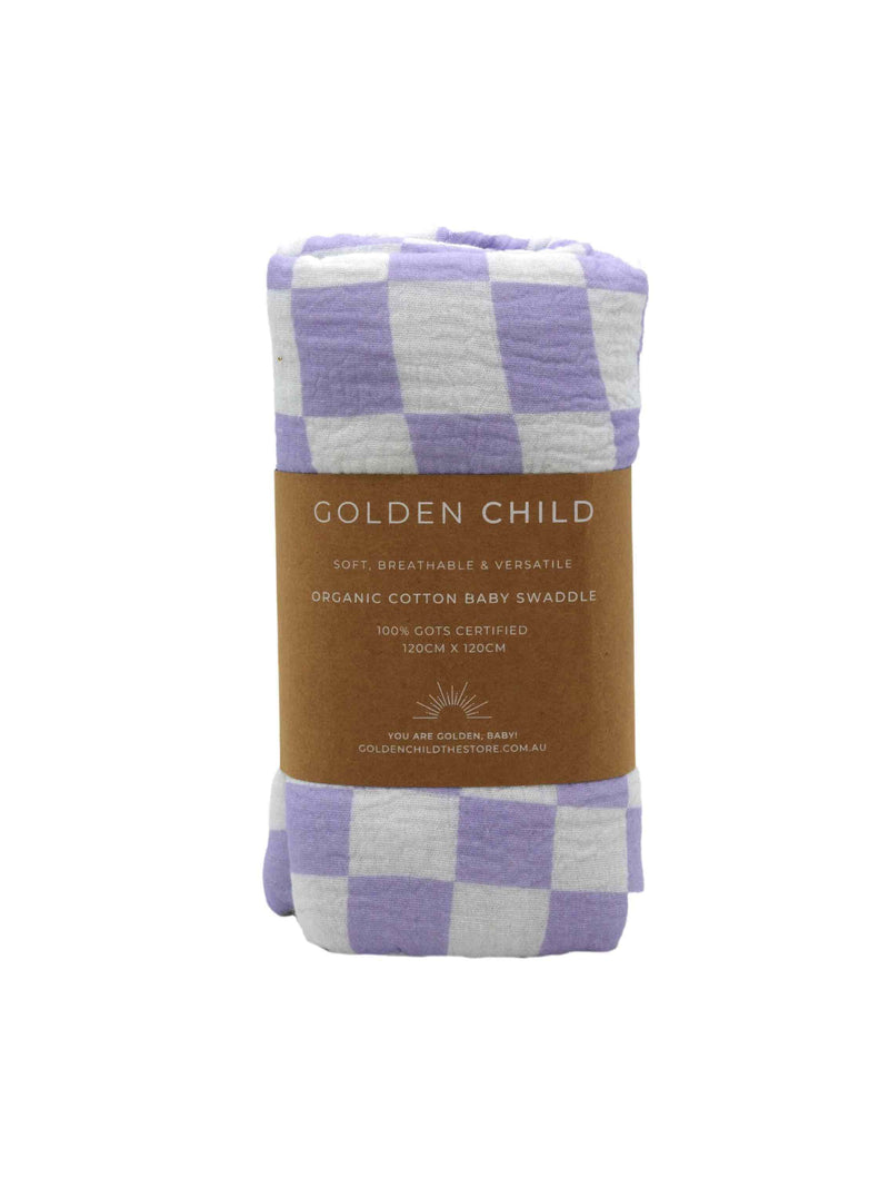 VIOLET CHECKED ORGANIC COTTON BABY SWADDLE